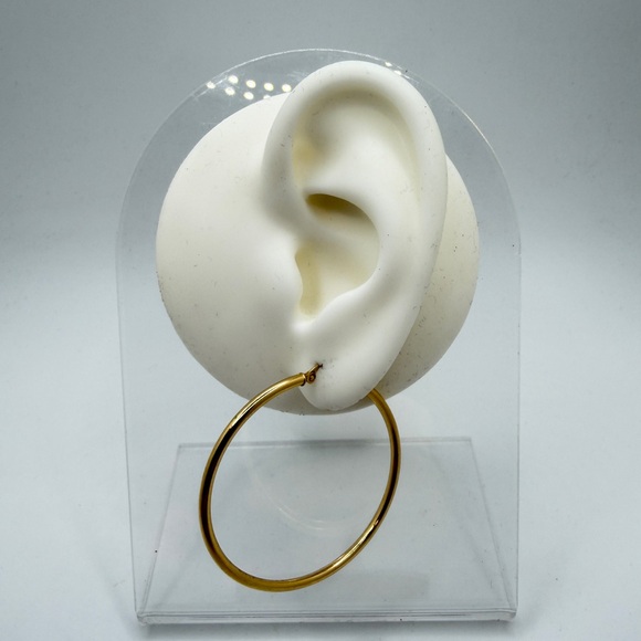 Vintage 14kt Yellow Gold 42mm round hoop earrings! - Picture 14 of 15